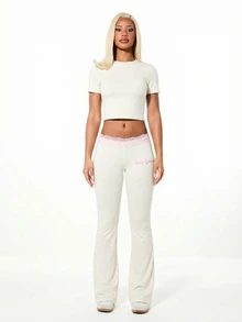 BABYPHAT Quần legging cạp cao dài với chi tiết ren ở eo, thích hợp mặc hàng ngày, thời trang thu đông. - Kem - Xem 6
