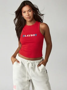 Missguided x Playboy Logo吊带背心，露背设计，休闲夏季穿着 - 紅色 - 查看 2