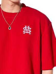 SUMWON 红色圆领短袖印花Logo T恤，休闲夏季日常穿着，常规版型，基础款上衣 - 紅色 - 查看 6