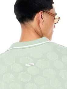 SUMWON 宽松版型鼠尾草绿纹理 Polo 衫，罗纹领口下摆，适合夏季休闲穿着 - 薄荷綠 - 查看 5