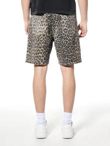 SUMWON Leopard Print Denim Shorts Embellished Details Vintage Wash Summer Casual Style - Brown - View 2