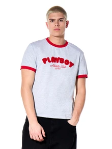 PLAYBOY X SUMWON Athletic Club Graphic T-Shirt Red Contrast Trim Short Sleeves For Casual Everyday Wear Summer Fashion - Multicolor - View 1