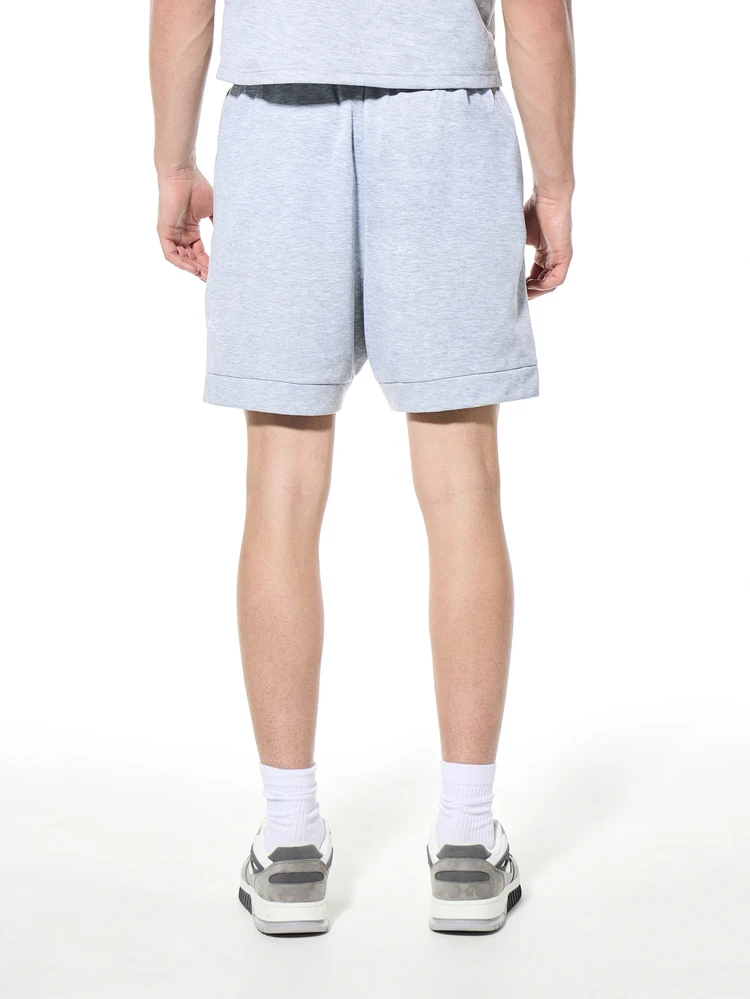 Short décontracté à cordon de serrage gris clair chiné, ourlet retroussé, coupe régulière, tenue d'été décontractée et confortable