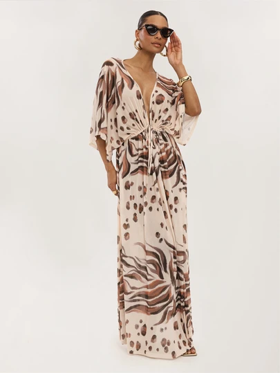 Dancing Leopard Áo khoác ngoài Agavea nhiều màu sắc, cổ chữ V khoét sâu, tay cánh dơi, dành cho nữ, áo khoác đi biển, trang phục đi nghỉ mát, đồ đi biển, trang phục du lịch cho nữ, trang phục nghỉ dưỡng cho nữ, mùa xuân và mùa hè, trang phục dự tiệc bể bơi, kỳ nghỉ nhiệt đới