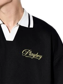 PLAYBOY X SUMWON Áo Polo tay ngắn in hình logo thỏ, cổ tròn, dáng regular fit, màu đen, kiểu dáng thường ngày. - Nhiều màu - Xem 5