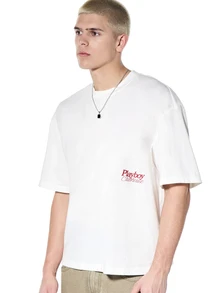 PLAYBOY X SUMWON Áo thun crop top dáng rộng, tay ngắn, in logo trên ngực, phong cách đường phố thường ngày. - trắng - Xem 4