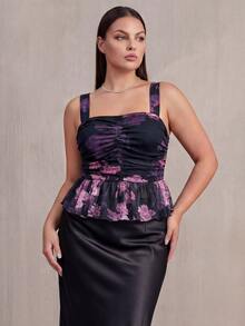 ELLERISSA Débardeur noir à volants et imprimé floral grande taille - Noir - Voir 3