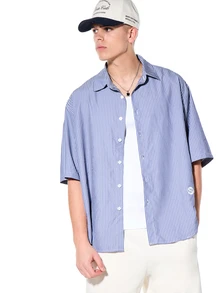 SUMWON Short Sleeve Button Down Shirt Vertical Stripes Classic Collar Regular Fit Summer Casual Business Top - Blue - View 1