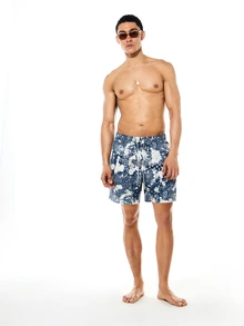 SUMWON Paisley-Muster Boardshorts Sommer Badeshorts, marineblau weiß mit Kordelzug, Lässig Urlaub Ferienbekleidung - Verschiedenfarbig - Übersicht 3