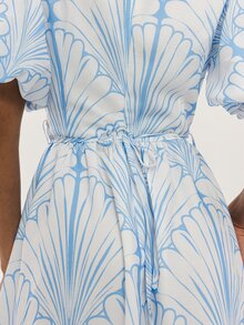 Dancing Leopard WRAP FRONT Petal Sleeve MIDI DRESS - Blue and White - View 6