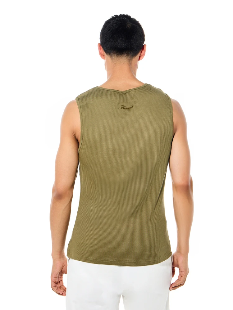 Débardeur côtelé à col en V, sans manches, pour porter décontracté l'été, en vert olive, ajusté, t-shirt basique, débardeur