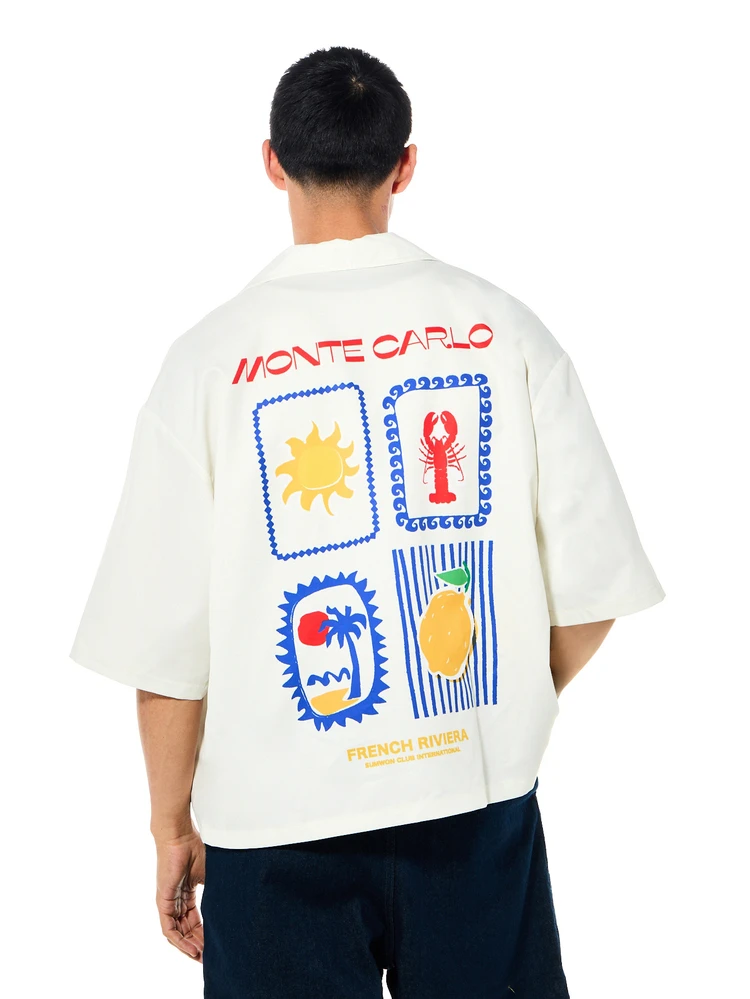 SUMWON Monte Carlo Tropical Print Short Sleeve Shirt