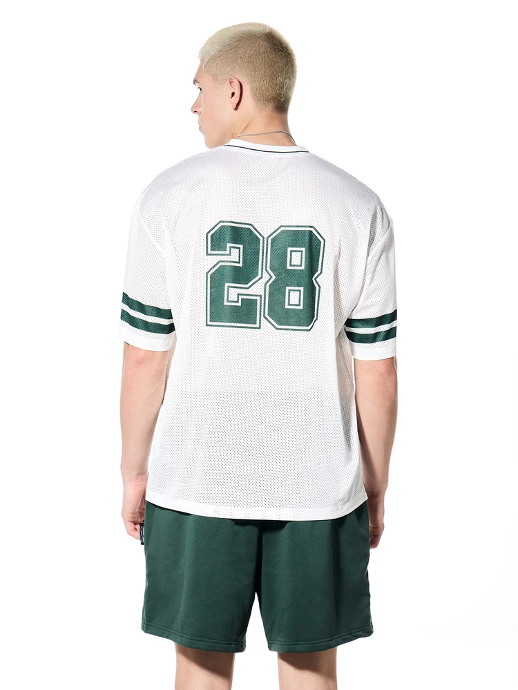 Set di maglia da basket in rete e pantaloncini da track con numero da varsity