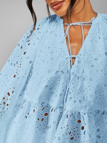 MISSGUIDED Bộ đồ Broderie Anglaise phối ren với các chi tiết khoét lỗ, cổ áo buộc dây, thích hợp cho mùa hè, lễ hội hoặc phong cách Boho. - Màu xanh lam - Xem 6