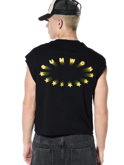 SUMWON Crop Tank Top Golden Star Print Text Design Sleeveless Summer Casual Streetwear Fashion Top