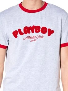 PLAYBOY X SUMWON Athletic Club Graphic T-Shirt Red Contrast Trim Short Sleeves For Casual Everyday Wear Summer Fashion - Multicolor - View 5