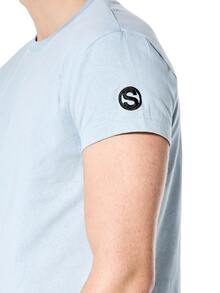 SUMWON Áo thun cổ tròn tay ngắn, logo tròn nhỏ, chất liệu cotton pha, kiểu dáng ôm vừa vặn, thích hợp mặc hàng ngày. - Màu xanh lam - Xem 5