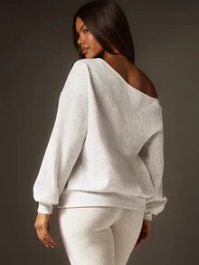 Missguided x Playboy 露肩兔子标志卫衣，棒球衫数字印花休闲套头衫家居服 - 淺灰色 - 查看 3