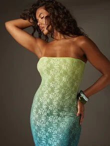 MISSGUIDED Ombre Lace Strapless Bandeau Midi Dress Gradient Color Design For Evening Party Occasions - Multicolor - View 2