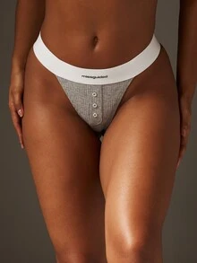 MISSGUIDED Ribbed Waistband Button Front Thong Intimate Grey Underwear Comfortable Daily Essentials - Grey - View 1