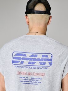 SUMWON Boxy Fit Printed Tank Top Studios Graphics Open 24 Hours Bronx Text Design Sleeveless Summer Casual Streetwear - Grey - View 5