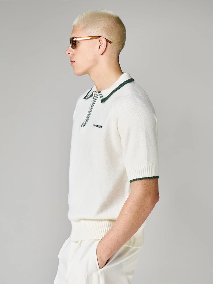Casual Box Fit Zipper Polo Knit Top Short Sleeve Collared Ribbed Hem Spring Summer Fashion