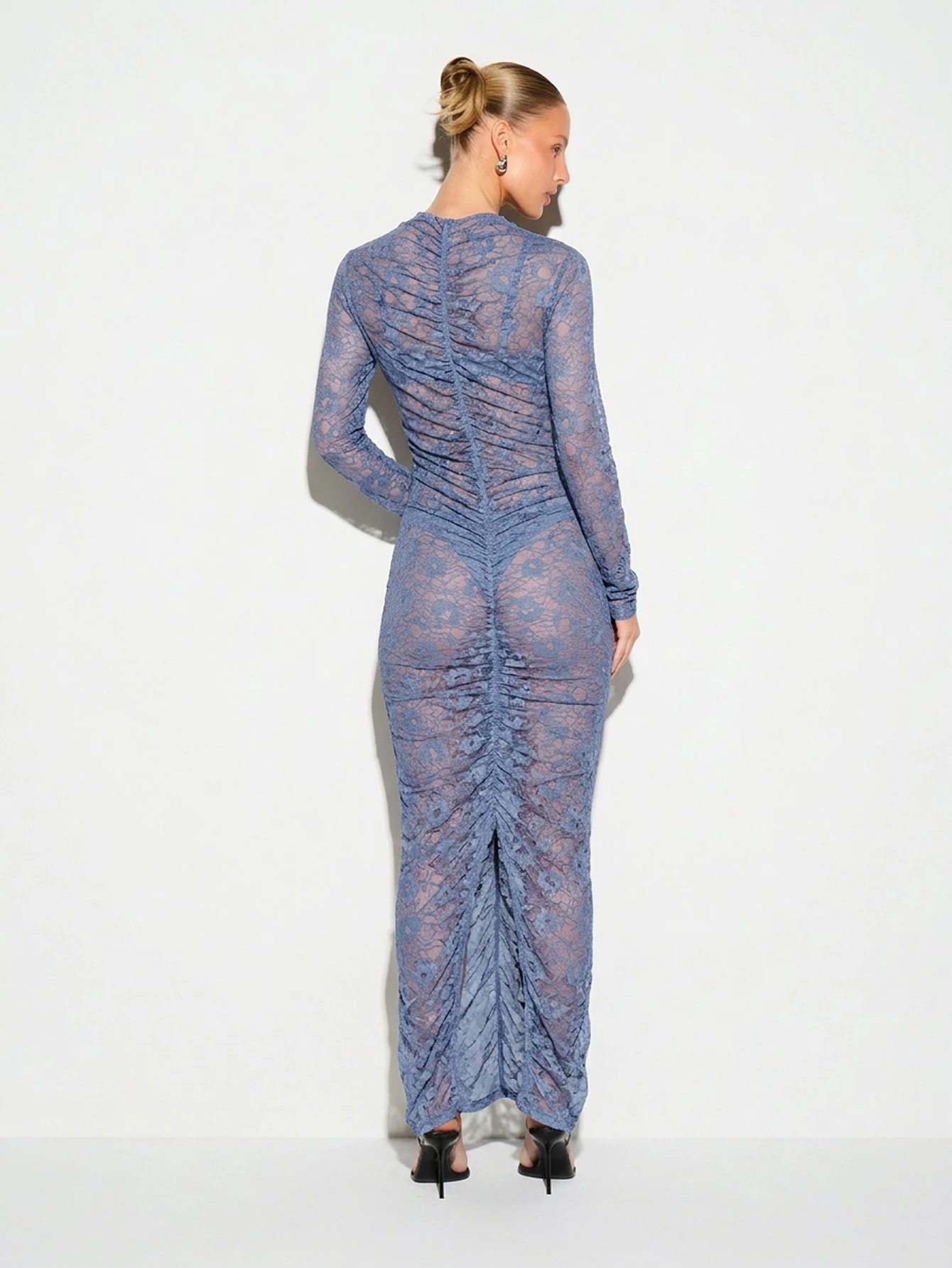KIZN Ruched Lace Long Sleeve Maxi Dress