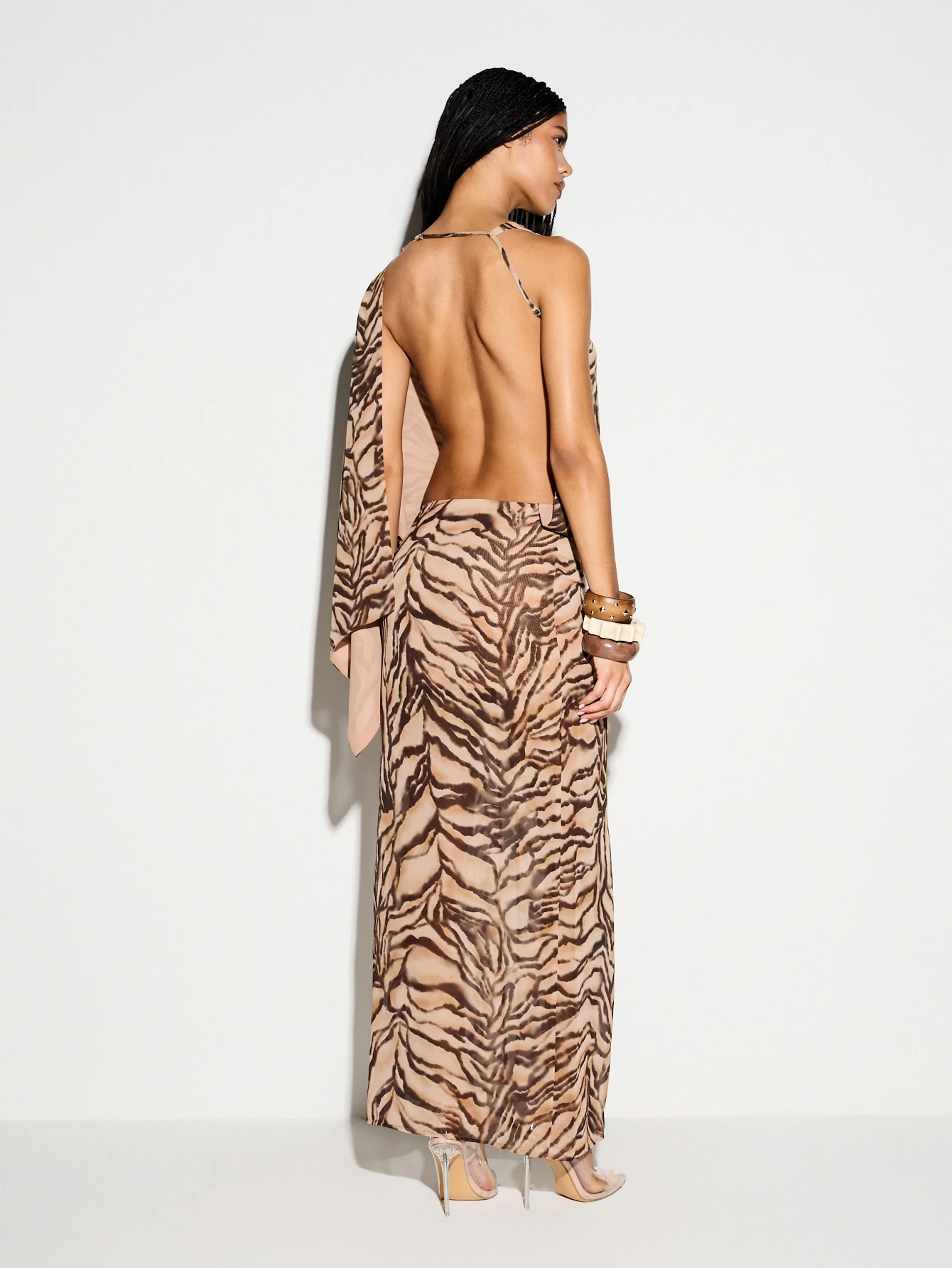 KIZN Tiger Print Cape Split Maxi Dress