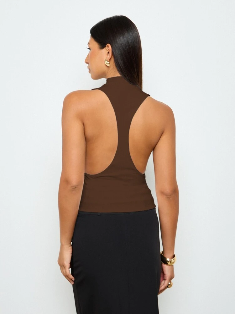 Turtleneck Racerback Tank With Backless Design