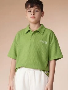 SUMWON Textured Polo Shirt And Shorts Co-Ord Set Classic Collared Design Casual Comfortable Summer Tween Collection - Green - View 3