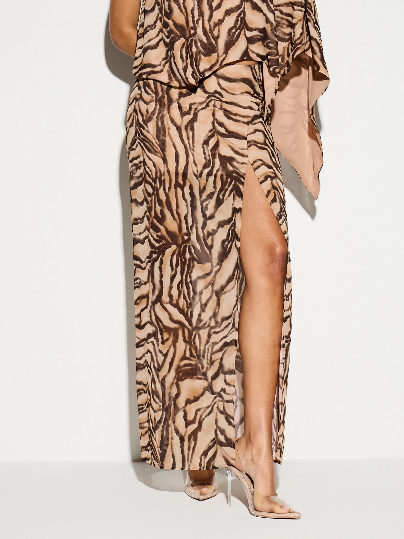 KIZN Tiger Print Cape Split Maxi Dress