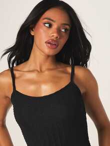 MISSGUIDED 黑色纹理圆领无袖修身短裤连体衣夏季休闲连体衣 - 黑色 - 查看 4