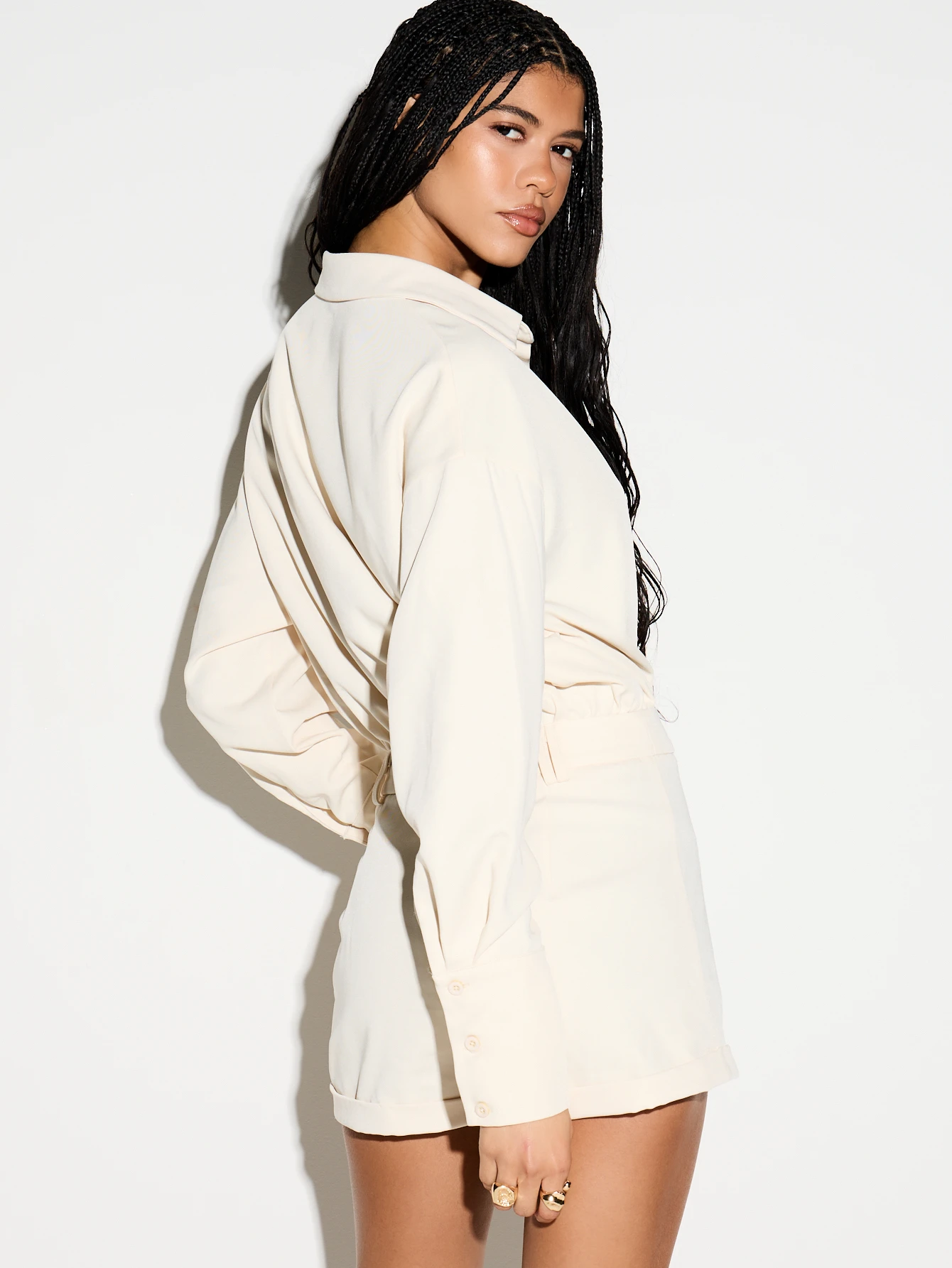 KIZN Plunge Front Shirt Playsuit With Belt