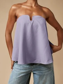 MISSGUIDED Tank Top Tanpa Tali dengan Leher Bentuk U dan Potongan Longgar serta Detail Garis Dada Melengkung untuk Acara Kasual Musim Panas - Lilac Purple - View 6