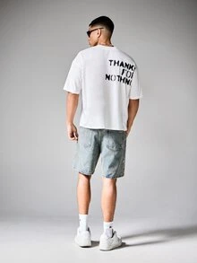 SUMWON Camiseta de cuello redondo de algodón oversize con estampado grande de "Gracias por nada" en la espalda, manga corta, casual, ropa de calle - Blanco - Ver 4