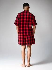 SUMWON Red Black Plaid Button Down Shirt And Matching Shorts Two Piece Co-Ord Set Casual Summer Lounge Wear Outfit - Multicolor - View 2