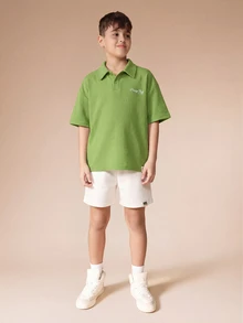 SUMWON Textured Polo Shirt And Shorts Co-Ord Set Classic Collared Design Casual Comfortable Summer Tween Collection - Green - View 6