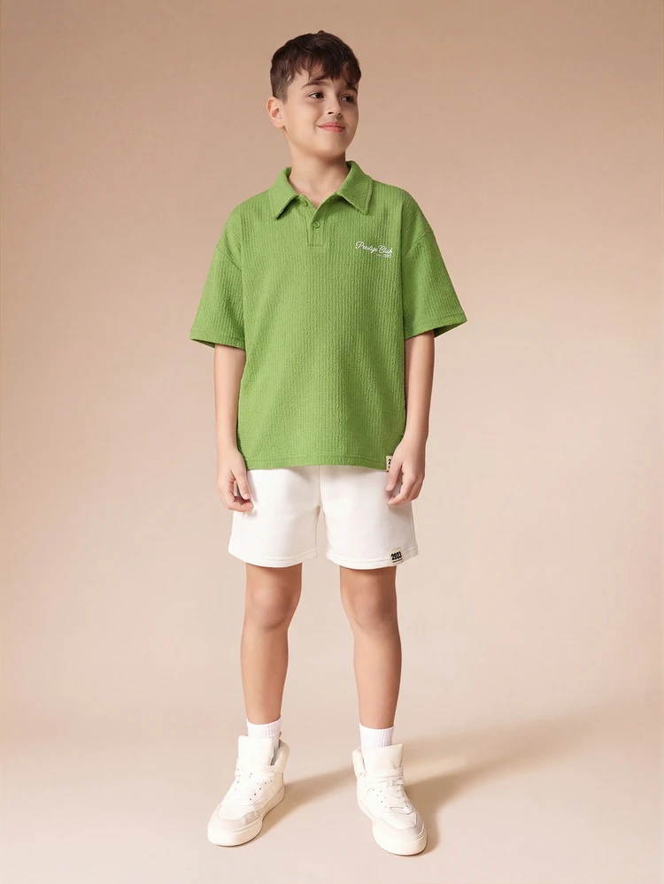 Textured Polo Shirt And Shorts Co-Ord Set Classic Collared Design Casual Comfortable Summer Tween Collection