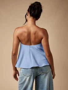 MISSGUIDED Strapless U Bend Tube Top With Draped Silhouette And Minimalist Design For Summer Occasions - Dusty Blue - View 2