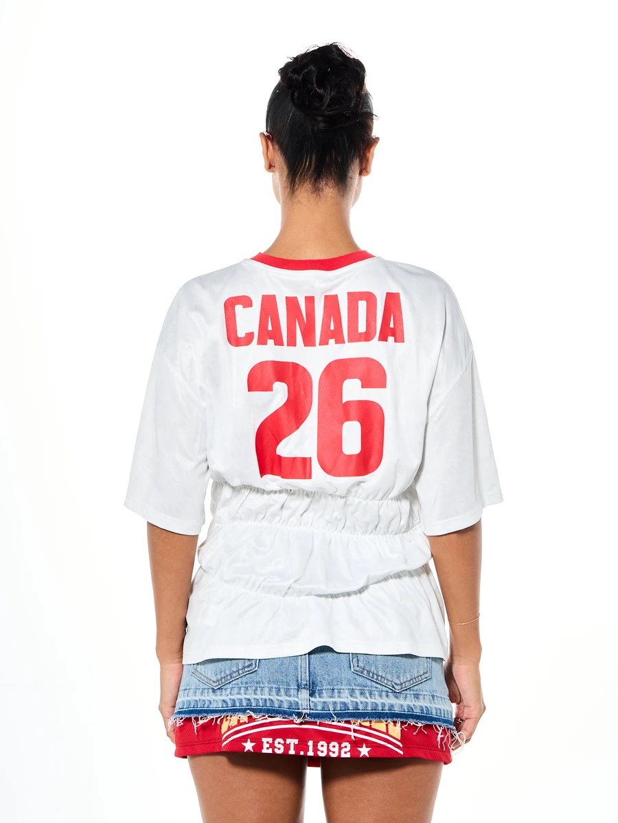 SUMWON WOMEN Áo bóng đá Canada số 26 xếp ly với cổ áo màu đỏ tương phản. - trắng - Xem 1