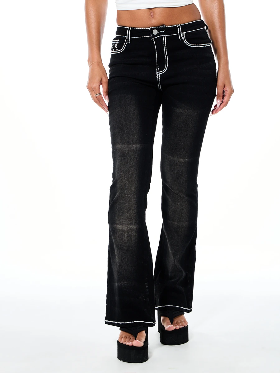 BABYPHAT Quần jeans ống loe nữ đa năng, kiểu dáng thường ngày, có túi. - màu đen - Xem 1