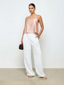 AiiRZ Satin Cami Top With Back Tie Draped Overlay Summer Elegant Sleeveless Blouse Layering Tank - Pink - View 5