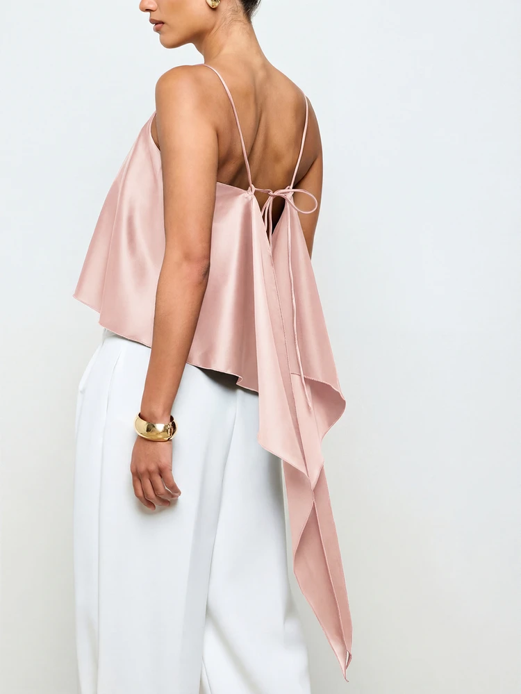 Satin Cami Top With Draped Overlay