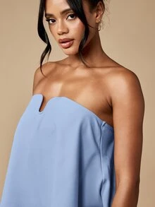 MISSGUIDED Strapless U Bend Tube Top With Draped Silhouette And Minimalist Design For Summer Occasions - Dusty Blue - View 5