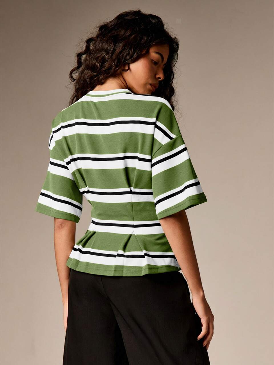 AiiRZ Striped Oversized T-Shirt With Cinched Waist Detail Short Sleeve Relaxed Fit Top Spring Summer Casual Streetwear