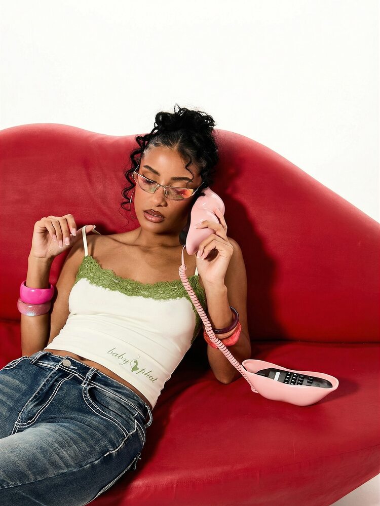 BABYPHAT Lace Detail Cami Top With Scalloped Neckline And Spaghetti Straps Perfect For Layering Casual Summer Outings