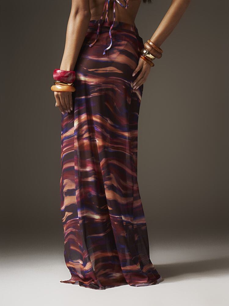 MISSGUIDED Printed Beach Cover Up Skirt Tie Side Maxi Wrap Sarong Summer Vacation Pool Resort Swimwear