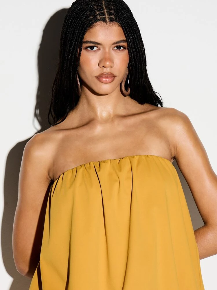 KIZN Strapless Ruched Bodycon Mini Dress With Side Drape