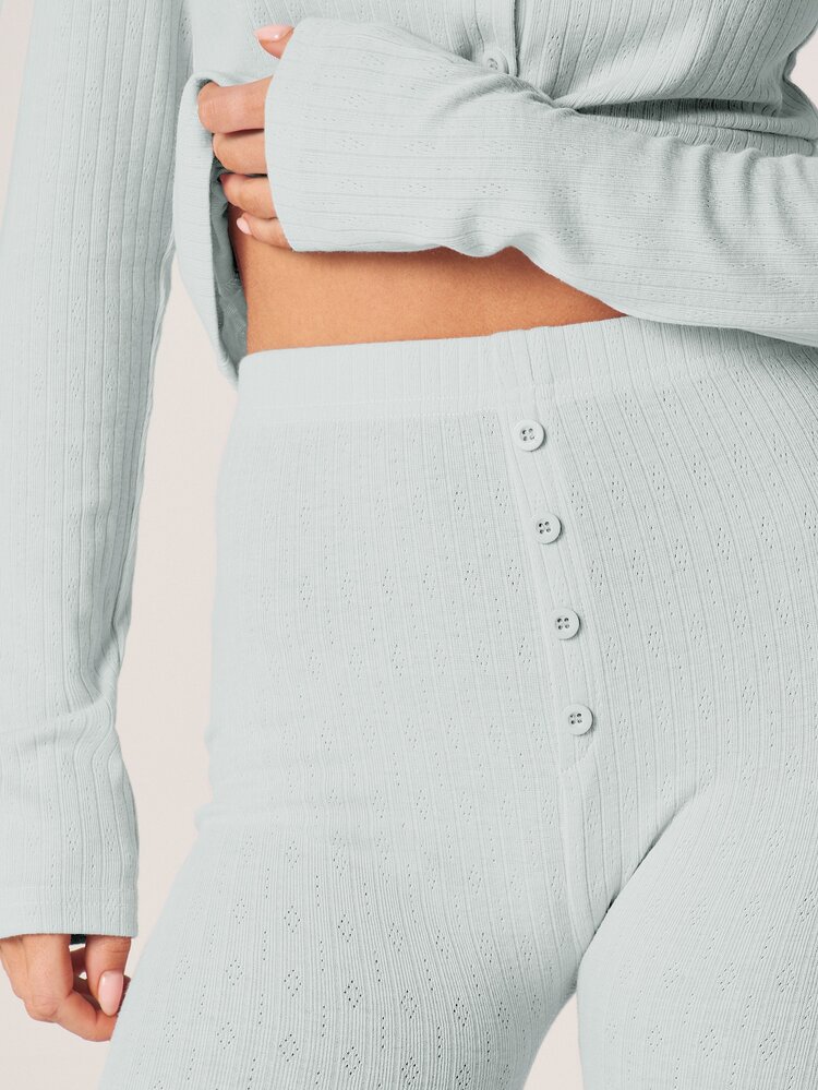 MISSGUIDED Conjunto de Malha Canelada Pointelle com Cardigan de Botões na Frente e Legging Combinando, Roupa de Descanso Confortável