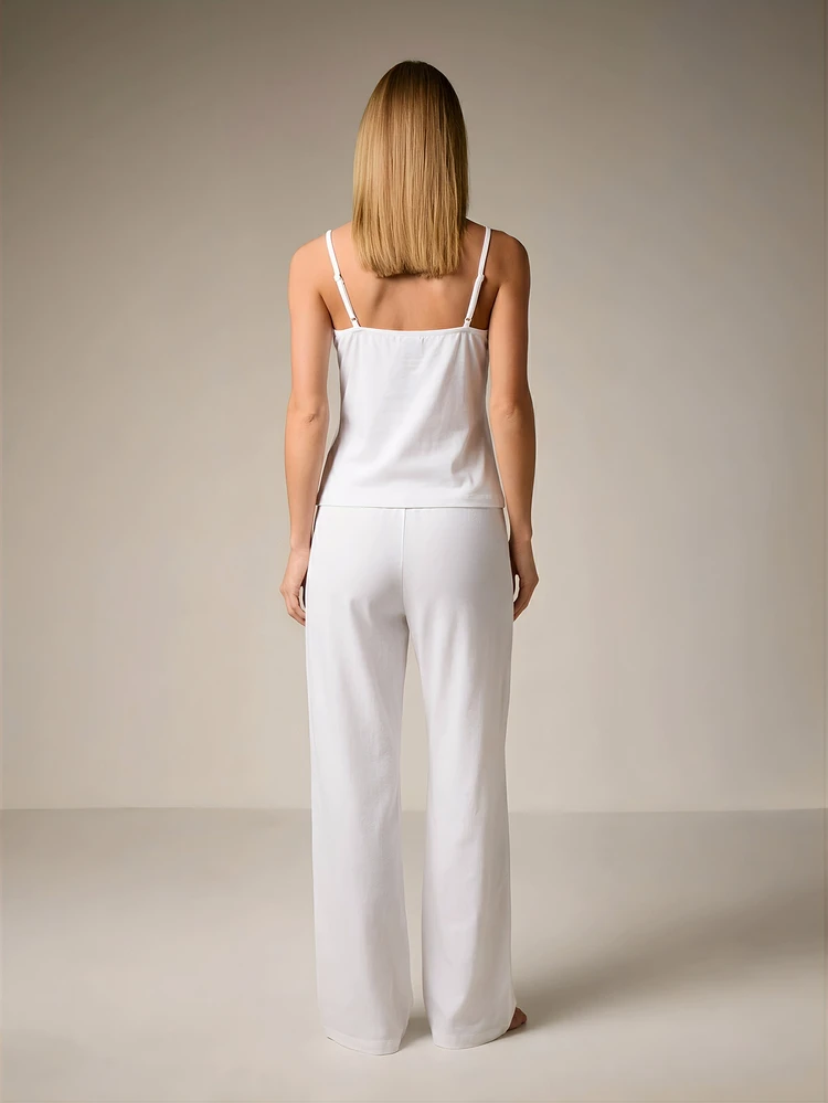 Lace Trim Satin Pajama Set